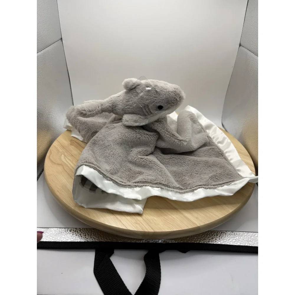 Hallmark Baby Shark Lovey Security Blanket Gray White Plush Striped KAM3006